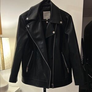 All Saints Black Leather Asymmetric Biker Jacket